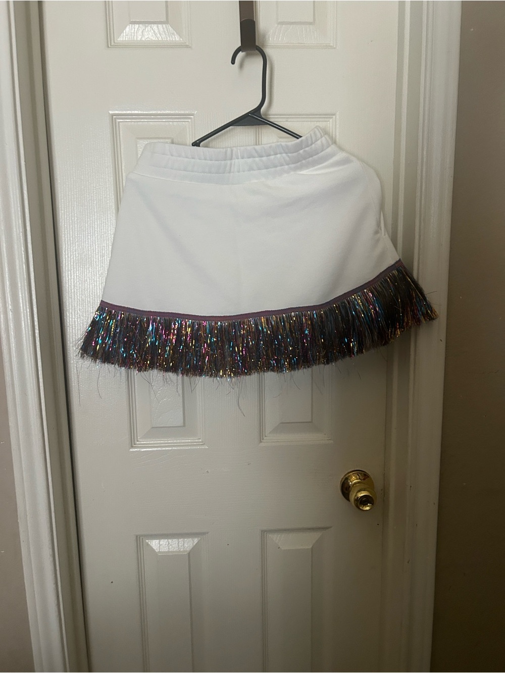 White Mini Skirt with Multicolor Metallic Fringe
